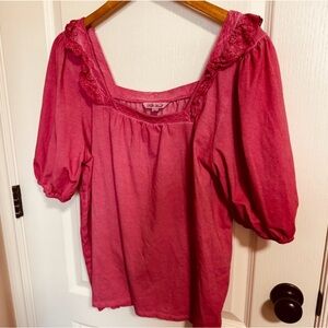 Pioneer Woman Pink Puff‑Sleeve Ruffled Blouse – Feminine